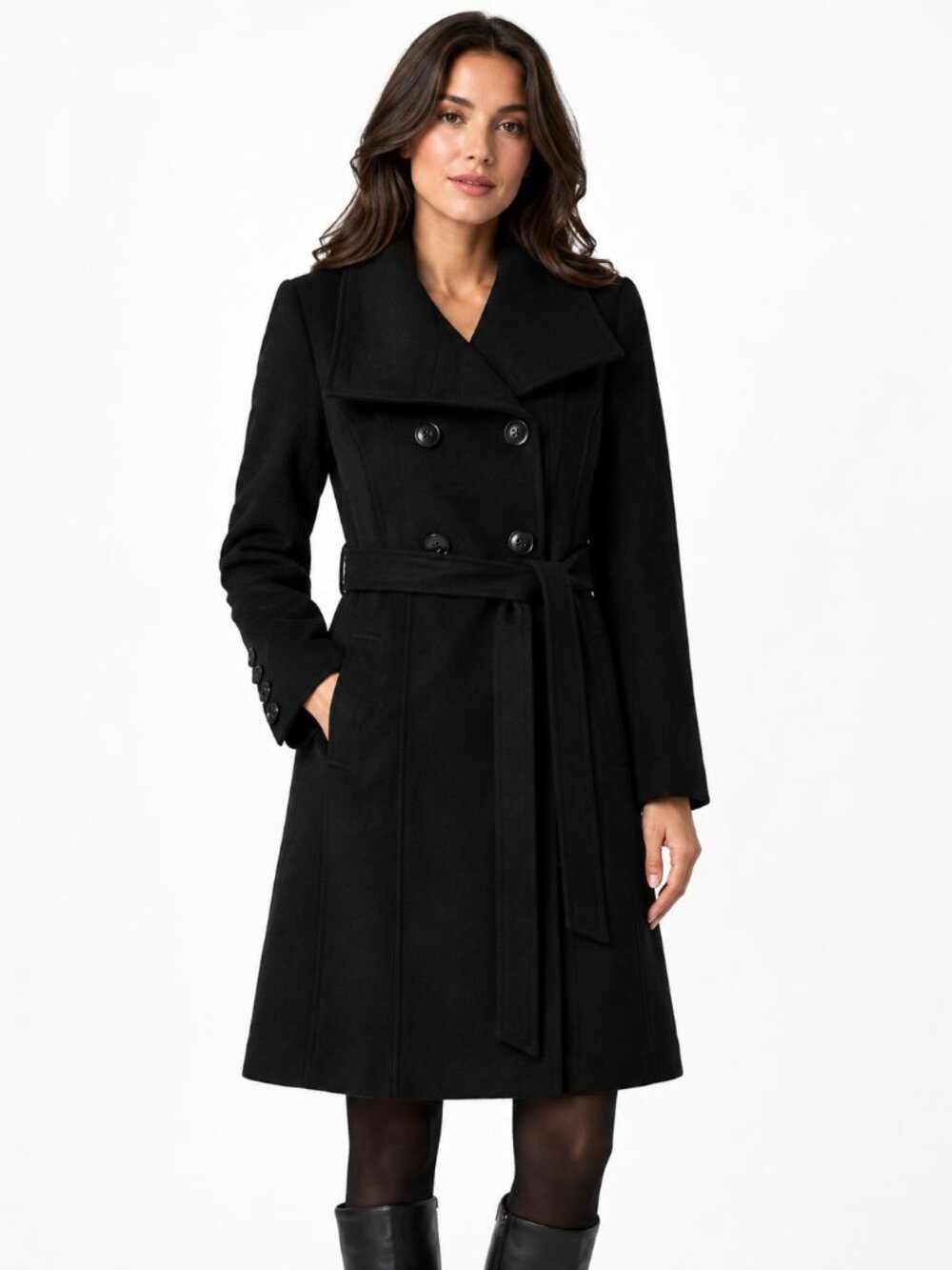 JAY Black Wool Blend Belted Double-Breasted Peacoat Trench - Size 6